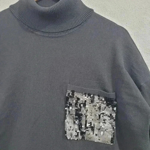 Dkny Womens L Black Turtleneck Sweater Sequin Pocket 24CT - Picture 6 of 7